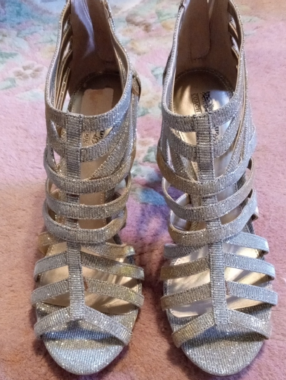Coach and Four Silver and Gold Glitter Strappy Heels Size 9